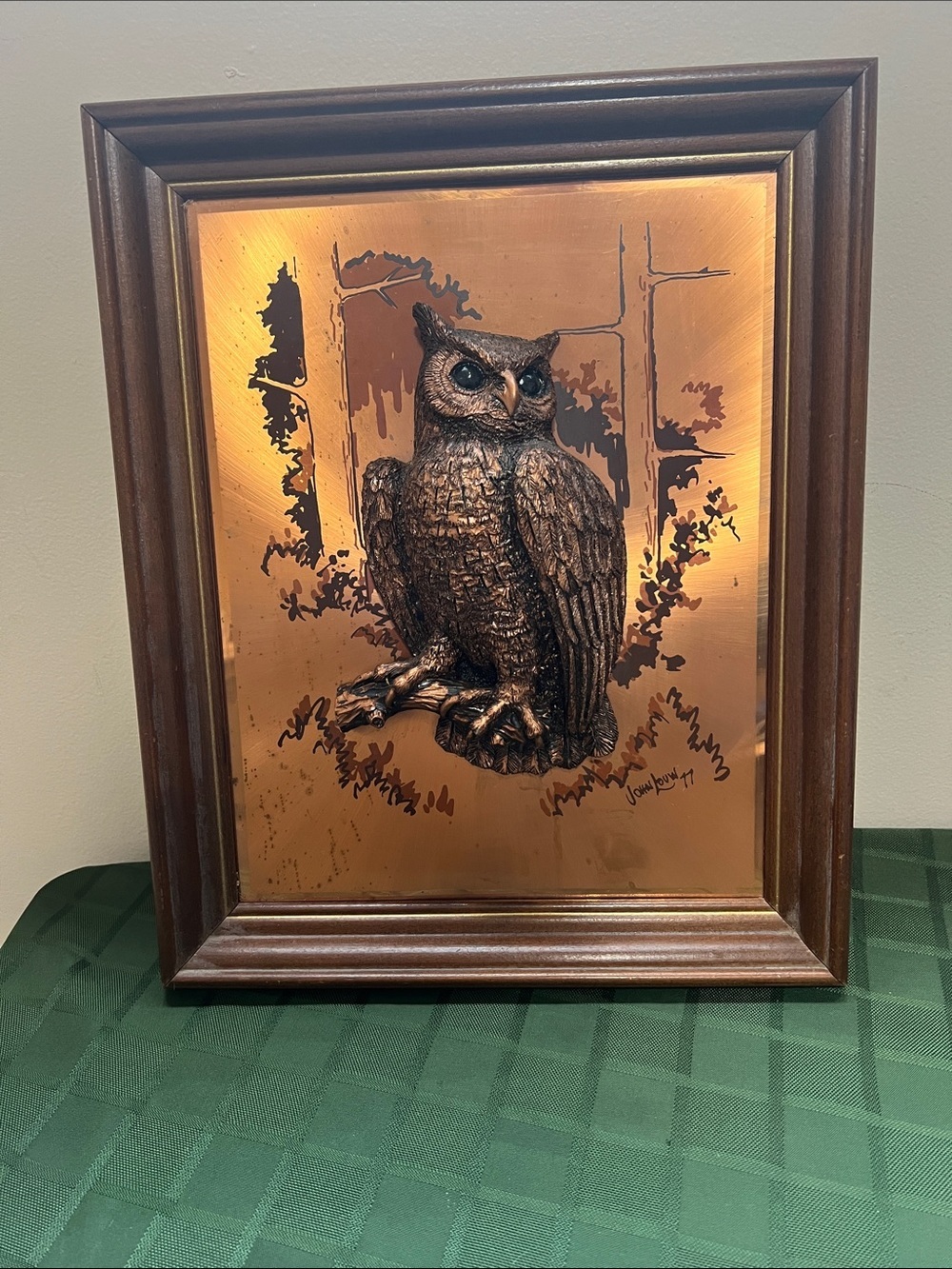 Vintage 1977 John Louw 3D
Raised Owl Relief on Copper Framed
